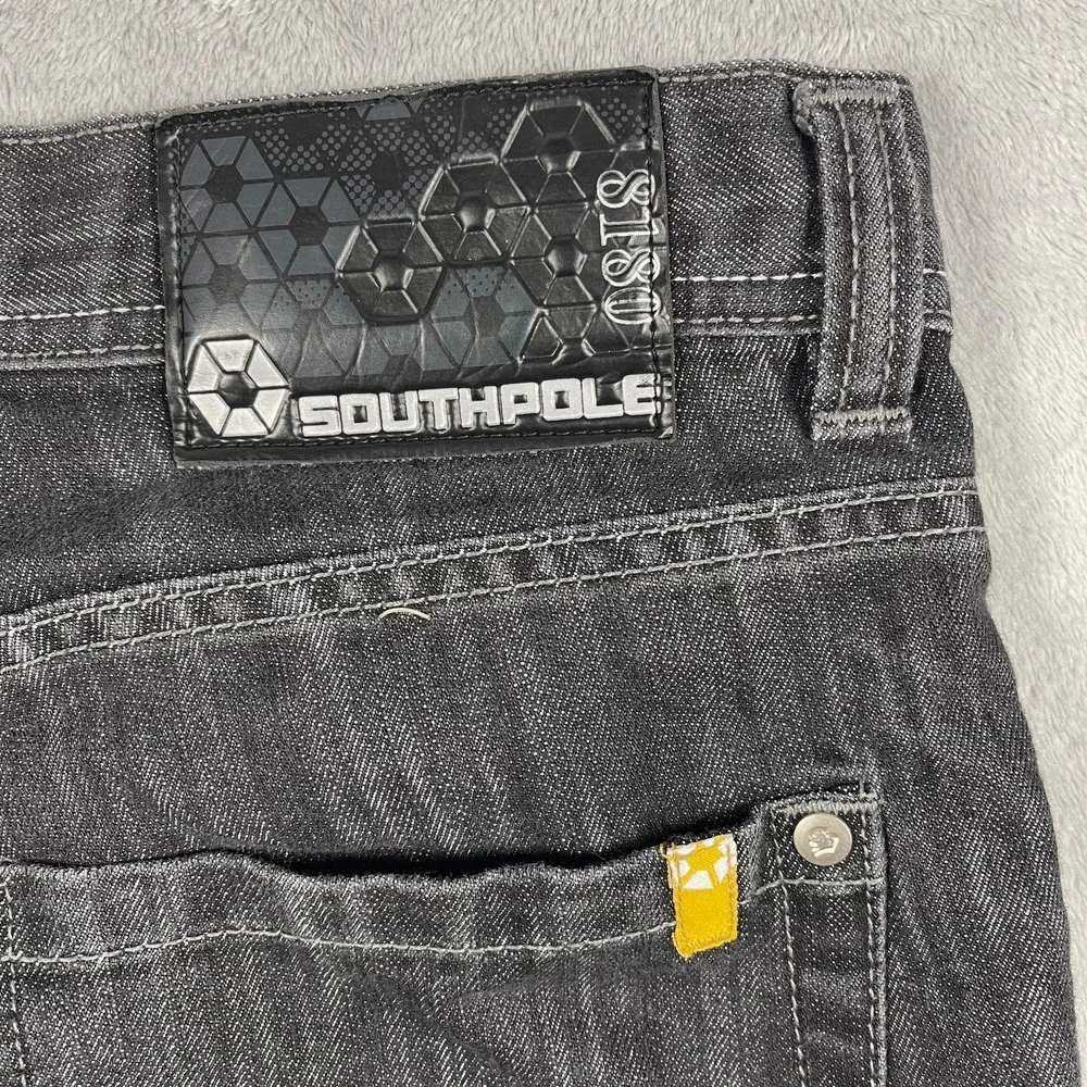 Southpole Jeans Men 32 31x29 Acid Washed Black Straight Leg Denim Streetwear Y2K
